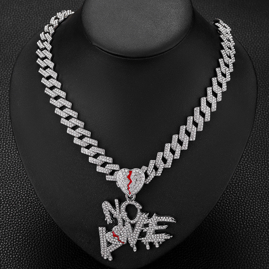 Wholesale Hip-hop Letters NO LOVE Pendant Split Heart Necklace